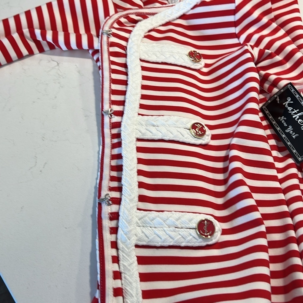 NWT Katherine New York Red & White Striped Nautical Theme Knit Jacket size S - Picture 10 of 11